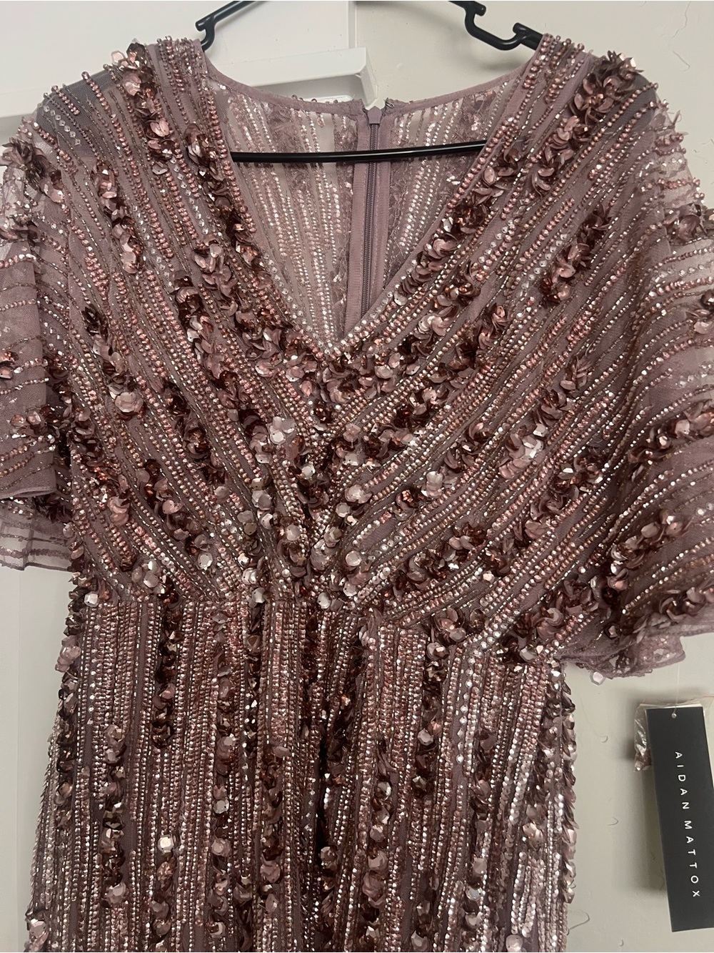 Aidan Mattox Embellished Mauve V-Neck Evening Dress - Picture 6 of 7